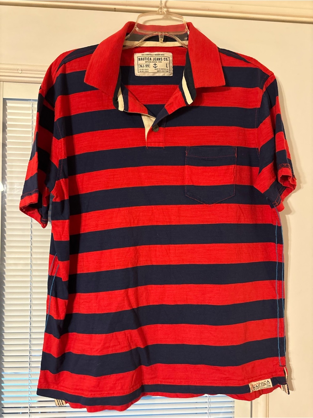 Nautica Red and Navy Horizontal Stripe Polo